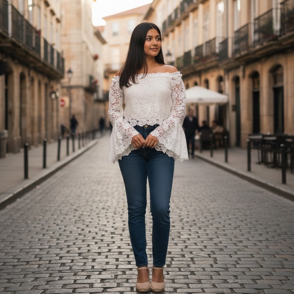 Shein White Lace Off Shoulder Bell Sleeve Coquette Cottagecore Boho Chic Top XL